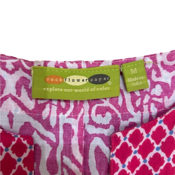 Rockflowerpaper Pink & white 3/4 Sleeve tunic cotton lightweight dress medium - Picture 10 of 11